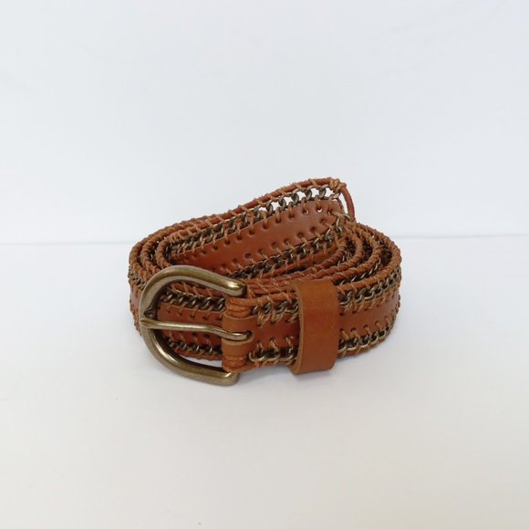 Antique Brass Chain Leather Boho Belt - Picture 3 of 4